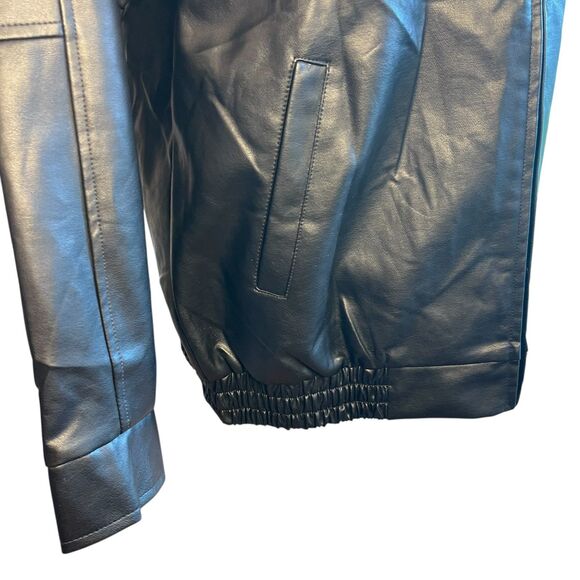 Automet Womens Black Faux Leather Bomber Jacket Sz M Zip Up Minimalist Modern - Picture 12 of 14